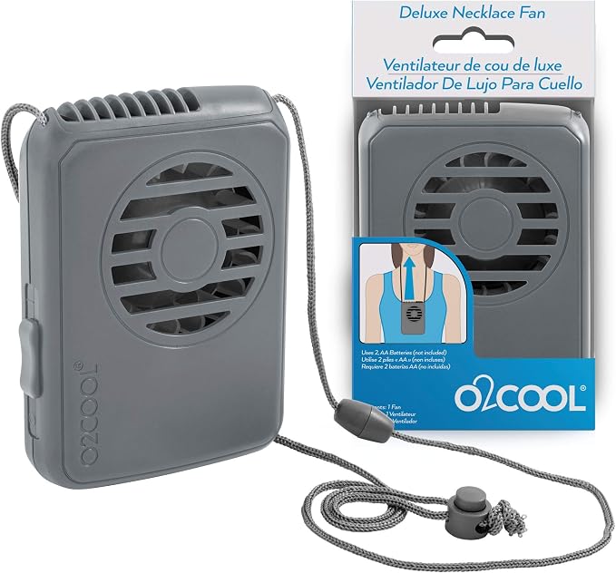 O2COOL Deluxe Necklace Fan, Battery Powered with Adjustable Lanyard, 2 Pack, Grey | Yes