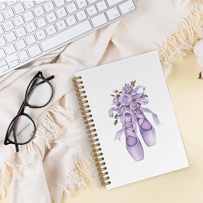 Purple Bow Ballet Dance Journal Notebook, Coquette Dancing Spiral Notebook, Ballet Dancer Teacher Gifts Notebooks for School Work, Ballerina Dance Office Supplies Gifts for Girls Women, 5.5x8.3