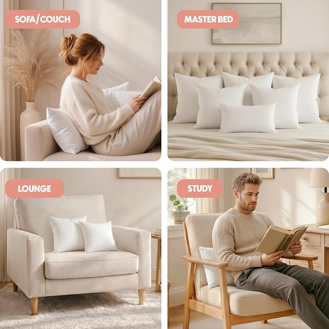 Utopia Bedding 16x16 Pillow Inserts, White Throw Pillows for Couch, 2 Pack | Indoor cushion inserts for bed, sofa & couch, Supportive & fluffy decorative pillows for everyday comfort, Set of 2, White