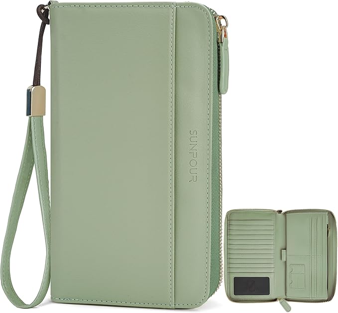 Large Travel Wallet for Women | RFID Blocking Zipper Wallet,Passport Holder Clutch with Wristlet