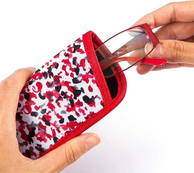 TRIUMPH VISION Reading Glasses Pouch Eyeglass Sleeve Soft Case Slim 3 Pack | Alternative to Bulky Case Lightweight，Neoprene Lined Padded Protect Optical lens Slip in, Cute Pattern Portable for Daily Use