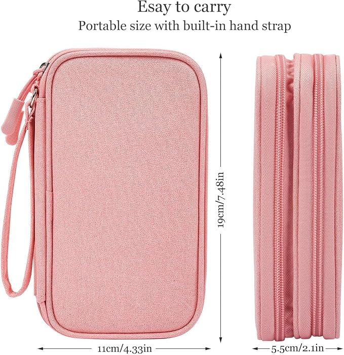 Electronic Organizer Travel Cable Accessories Bag, Electronic Organizer Case, Electronic Accessories Organizer Bag for Power Bank, Charging Cords, Chargers, Mouse, USB Cable, Earphones (Light Pink)