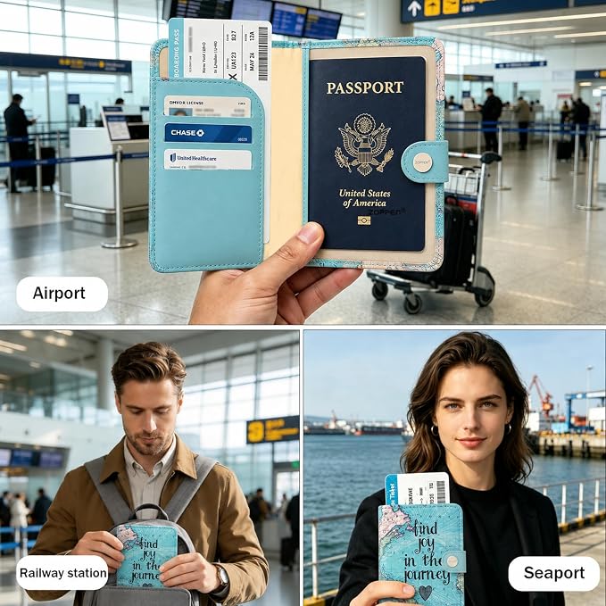 Passport Holder Women, Passport Cover Travel Wallet Rfid Blocking Passport Wallet Cover Case Travel Essentials Document Organizer, Map