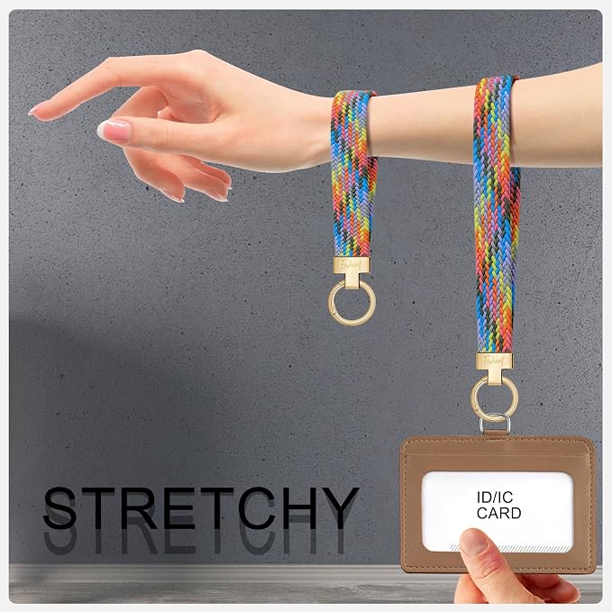 Fishent Stretchy Wristlet Keychain, Cute Key Chain, Woven Wrist Lanyard for Car Keys with 3 Keyrings and D-ring for Women Men
