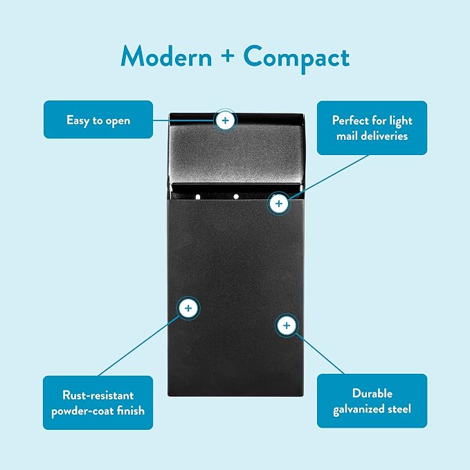 Architectural Mailboxes Modern Heritage Wall Mount Mailbox, Black, Small | Galvanized steel build for outside with weather-resistant outdoor construction and a rust-resistant powder-coat finish.
