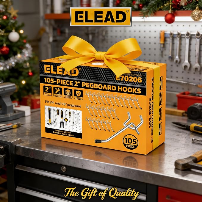 ELEAD 105-Piece 2 Inch Pegboard Hooks, Heavy Duty Peg Board Organizer Accessories, Peg Board Tool Hangers Fit for 1/4" and 1/8" Pegboard Hanging Tools Garage, Workshop, and Craft Storage