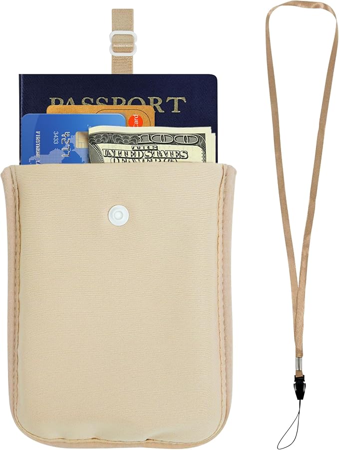 RFID-Blocking Travel Bra Wallet, Hidden Money Pouch with Elastic Strap | Ideal Secret Pocket to Protect Your Passport, Credit Cards, Cash and Valuables Under-Clothes, Nude, Bamneat