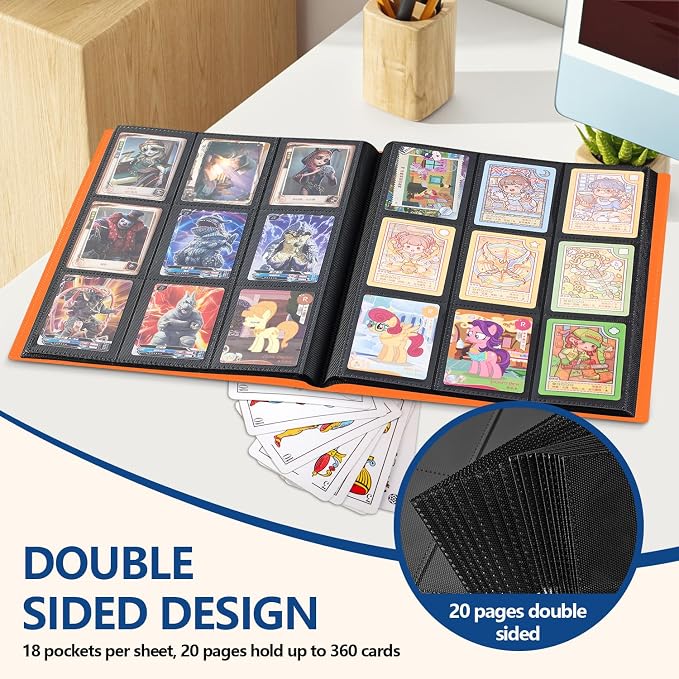 Card Binder, EDUDIIU 9 Pockets Premium Trading Card Binders, Cards Collection Binder Album, Side Loading Yugioh Holder Book for Sport, Football, Baseball Collector - Orange
