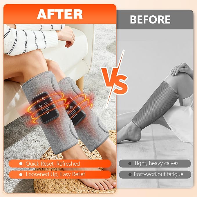 Cordless Leg Massager with Heat for Daily Pain & Comfort Use, Calf Massager with Adjustable Wraps, 3 Modes & 3 Intensities, Useful Gift for Men, Athletes & Seniors, Relaxation Gifts for Women