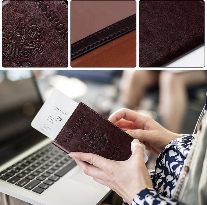 TIGARI Passport Holder for Travel Women Men, Valentines Day Gifts PU Leather Wallet Cover Case Sleeve, Waterproof Protected Document Organizer, Vacation Plane Cruise Travel Essentials