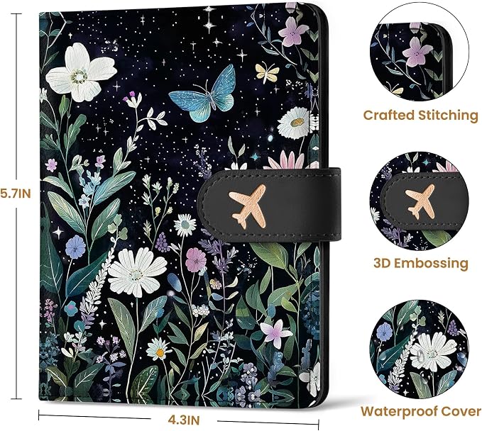 Passport Holder for Travel Essentials, RFID Blocking Leather Cover Wallet with Magnetic Closure, Aesthetic & Cute Passport Book Case for Women and Men - Starry Garden