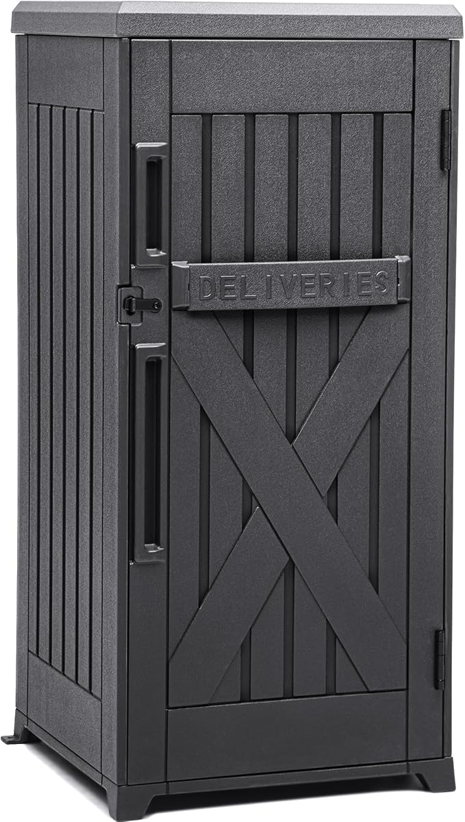 YITAHOME 60 Gallon Large Package Delivery and Storage Box, Double-Wall Resin Outdoor Package Delivery and Waterproof Deck Box for Porch, Curbside, 8.5 Cubic feet, Gray