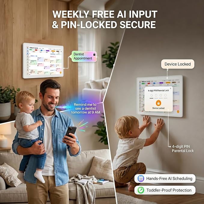 15.6-inch Smart Digital Calendar - White Wall Electronic Calendar, Built-in Digital Photo Frame, No Subscription Fee, Chore Chart & Meal Planner for large family, Dual Mode, with Stand