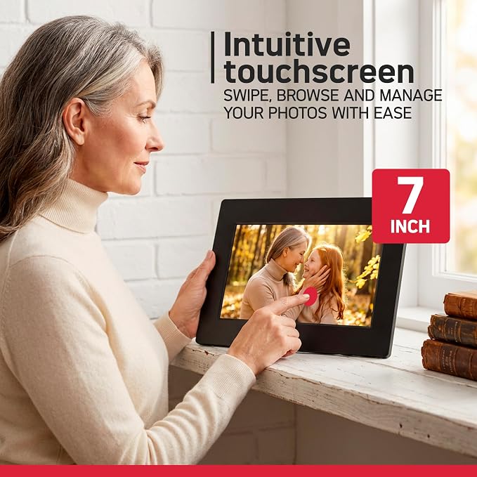 AGFA Photo FRAMEO WiFi Digital Picture Frame 7 Inch – HD Touchscreen Smart Photo Frame, Share Photos & Videos Instantly via App, 32GB Memory, Auto-Rotate, Clock & Weather, Slim Modern Design