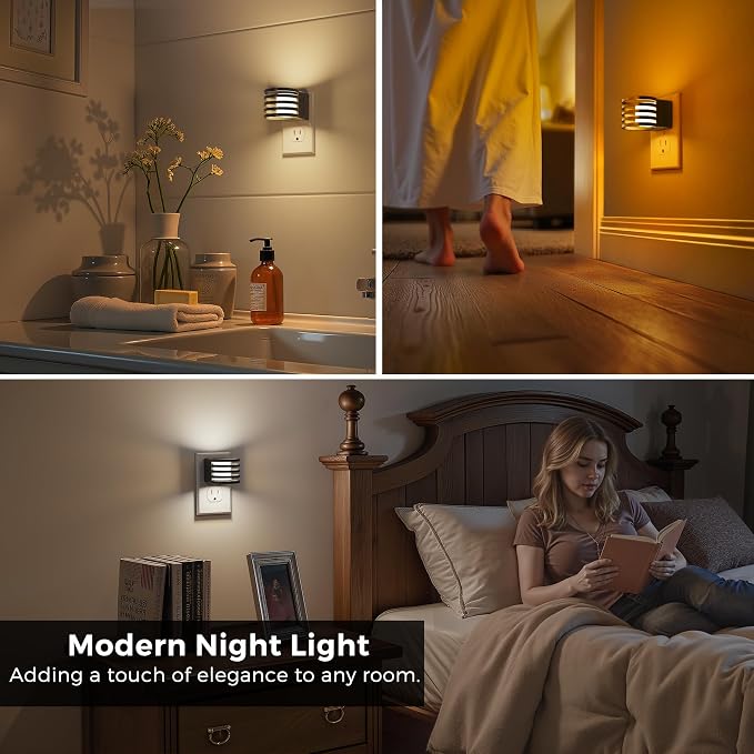 L LOHAS LED Night Light, 4 Pack 3CCT Night Lights Plug into Wall, Amber/3000K/5000K Adjustable Color Temperature Night-Lights, Dimmable Nightlight with Dusk to Dawn Sensor for Bedroom Hallway Bathroom