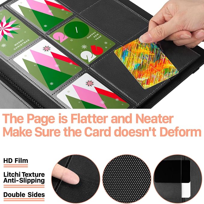 【2026】Trading Card Binder 9 Pocket, Premium Sports Collection Binder Game Cards Book with Sleeves Side Loading, Anti-open Strap Double Sided Waterproof 360 Card Folder