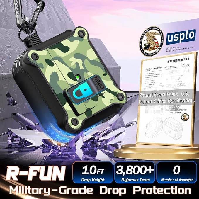for AirPods 3 Case Cover with Lock Magnetic Lid, Rain Camo | Compatible with Apple AirPods 3rd Generation (2019) Case with Cleaner Kit & Carabiner, Powerful Drop Protection