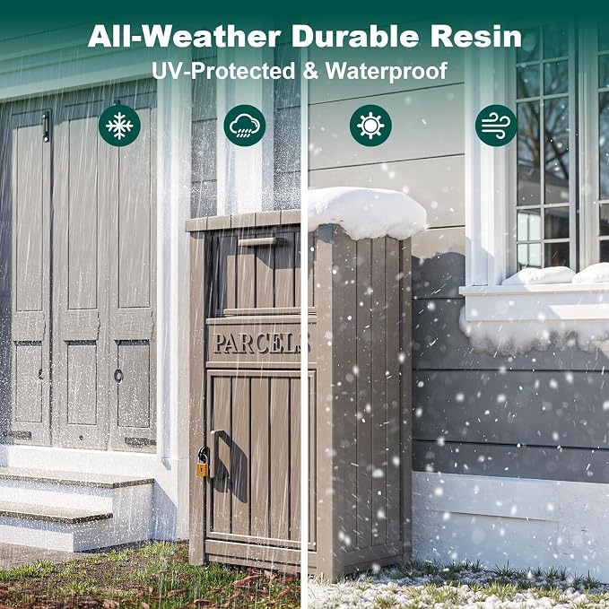 Package Delivery Box for Outside, Large Parcel Drop Box with Lockable Secure, Waterproof and Anti-Theft Storage for Porch, Curbside, House (Grey)