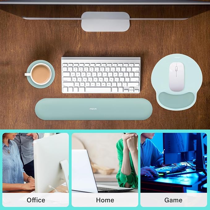 MOSISO Wrist Rest Support for Mouse Pad&Keyboard Set, Aquamarine | Circle Curved Ergonomic Mousepad Non-Slip Base Home/Office Pain Relief&Easy Typing Pad with Soft Cloth&Silicone Lining