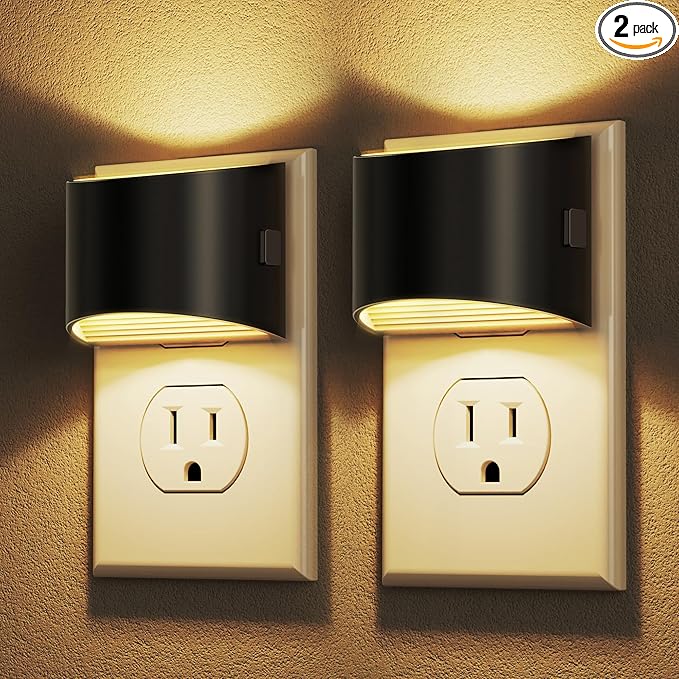 DORESshop LED Night Light[2 Pack], Night Lights Plug into Wall, 3 Level Brightness Adjustable Plug in Night Light, Dusk to Dawn Sensor, Nightlights for Adults, Bedroom, Bathroom, Hallway, 3000K
