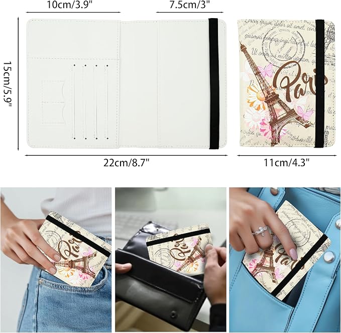 Eiffel Tower Passport Holder for Women and Men PU Leather Passport Cover for Travel