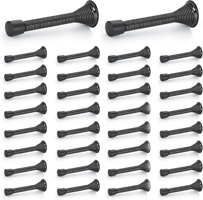 Ravinte Door Stoppers, 36 Pack Black Spring Door Stops with Rubber Bumper, Door Stoppers for Bottom of Door