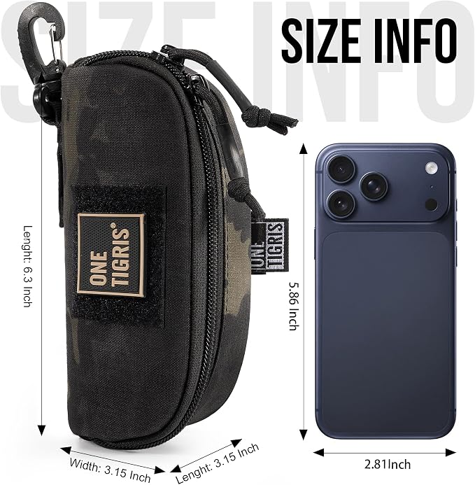 ONETIGRIS Tactical Hard Shell Eyeglasses Case Molle Zipper Sunglasses Pouch Shockproof Crush Resistant for Outdoor Activities