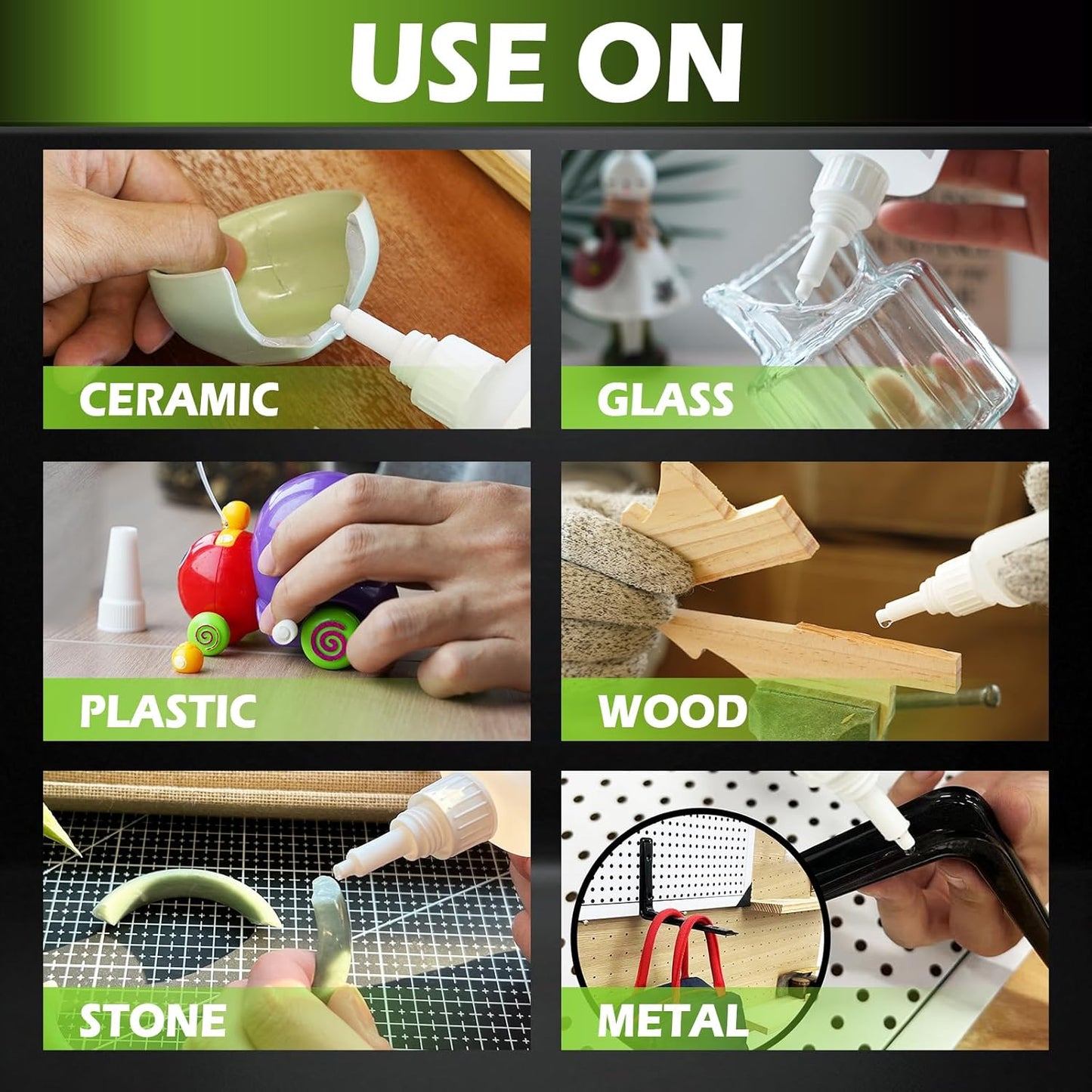 Super Glue Liquid, Instant Clear Cyanoacrylate Medium Viscosity Adhesive, Food Safe CA Glue for Shoe Repair Leather Ceramic Plastic Glass Metal Wood Aquarium Porcelain Rubber Pottery Model Craft