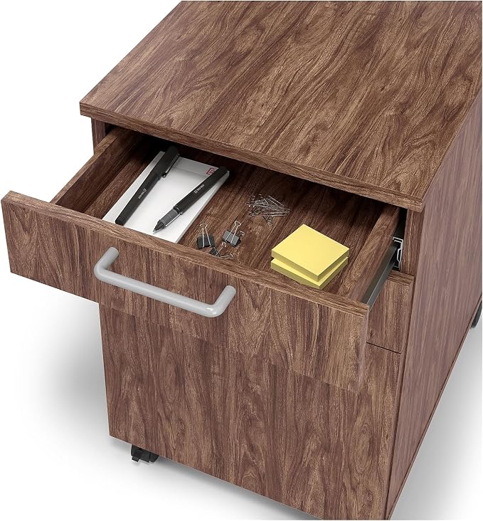 Union & Scale Essentials Mobile Pedestal File, 3-Drawer, Espresso | Left/right install, legal/letter size, 15.6x21.3x24.3 in, box/box/file.