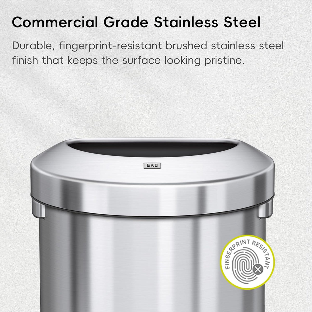 EKO Urban 21 Gallon Semi-Round Open Top Waste Bin, Stainless Steel Half Round Commercial Trash Can for Indoor and Outdoor, Extra Large Metal Garbage Bin for Home, Office, Restaurant, Restroom, 80L