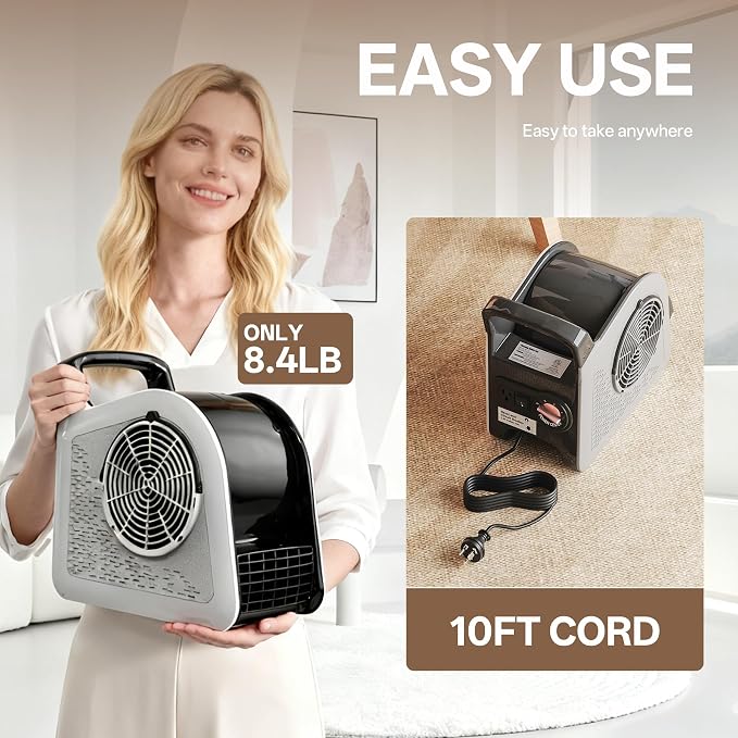 High Velocity Blower Floor Fan,355 CFM Air Mover Fan for Job Site and Home, Floor Drying Fan for Cooling and Ventilating, White
