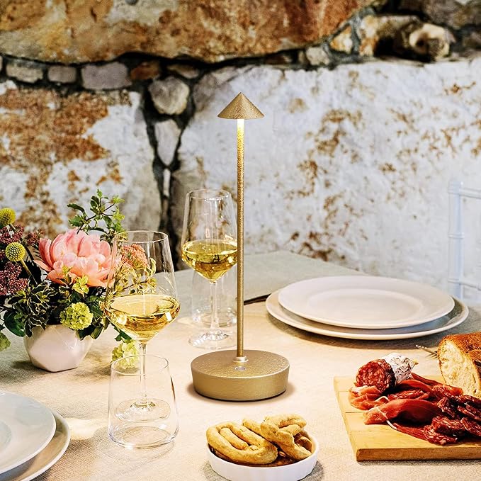 2P Cordless Rechargeable Led Table Lamp Battery Operated Light CHMP Gold | Ice Crackle Finish Champagne Gold Touch 3 Color Dimming Portable Metal Outdoor Waterproof Light for Patio/Restaurant/Dining