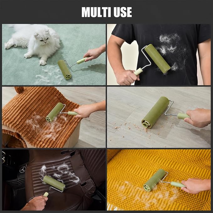 Extra Sticky Large Surface Lint Roller, 6.3''Wide Roller for Pet Hair | Long Handle Lint Remover for Couch, Furniture, Clothes, Dog & Cat Hair Remover (4 Refills)