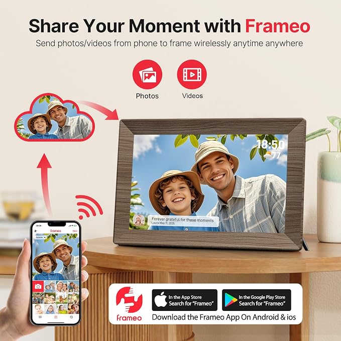 Frameo 10.1" Digital Picture Frame, Smart WiFi Digital Photo Frame with 1280x800 HD IPS Touch Screen 32GB Memory Auto-Rotate Wall Mounted, Share Photos/Videos from Phone Anywhere