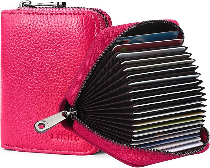 Linno RFID 20 Slots Credit Card Holder Genuine Leather Small Wallet for Women or Men with Zipper