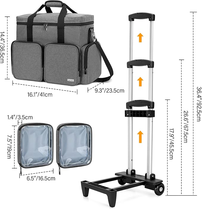 Rolling Teacher Tote Bag with 2 Detachable Pouches for Work, Gray | Wheeled Teacher Uility Bag with 15.6" Padded Laptop Sleeve, Large Briefcase with Detachable Trolley for Women