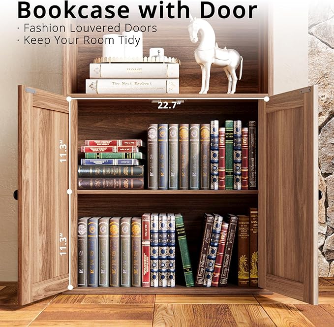 IRONCK Industrial Bookshelves and Bookcases with Doors Floor Standing 6 Shelf Display Storage Shelves 70 in Tall Bookcase for Home Office, Living Room