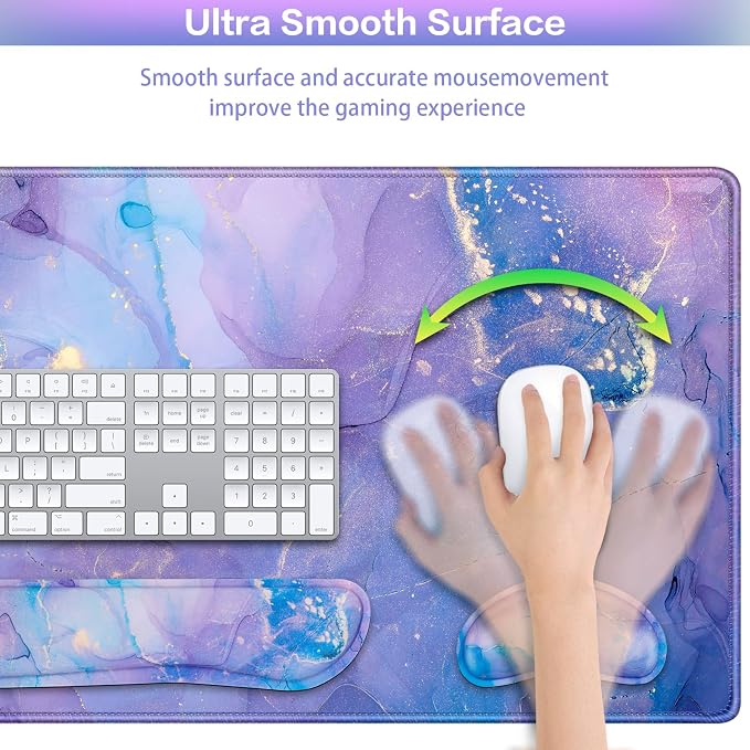 4-in-1 Mouse Pad with Wrist Rest Purple,35.4×15.7in Large Gaming Mouse Pad | Keyboard Wrist Rest+wrist Mousepad+Cup Pad,Ergonomic Mouse Pads,Anti-Slip,Waterproof Keyboard Pad for Home Office