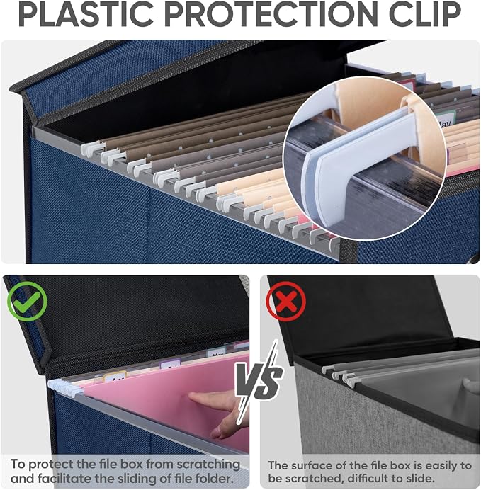 BALEINE File Organizer Box with Lid, Collapsible Hanging File Storage Box | Smooth Plastic Rails, Textured Fabric Exterior, Collapsible Hanging File Folder Box for Office Document Storage