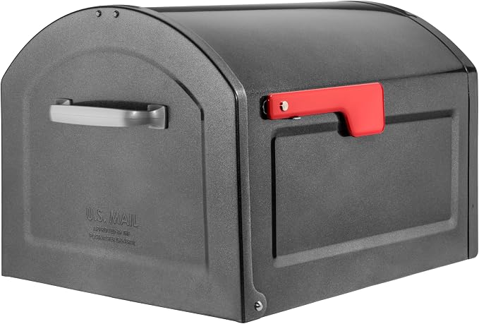 Architectural Mailboxes 950020P-10 Centennial Post Mount Mailbox, Extra Large, Pewter | Galvanized steel build for outside with rust-resistant powder-coat finish and a magnetic door closure. USPS approved.