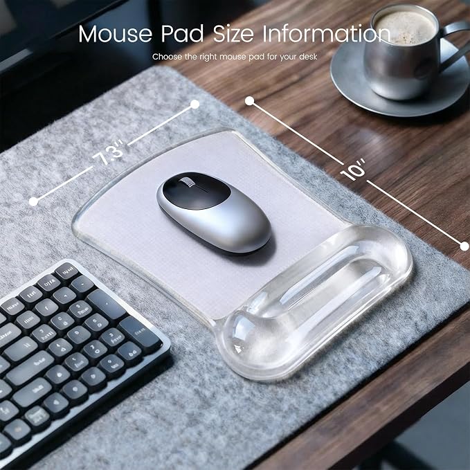 Ospelelf Clear Gel Mouse Pad with Wrist Rest, Ergonomic Cushioned Support for Typing, Relief Carpal Tunnel, Wrist Pain, Easy to Clean & Cooling, Comfort for Office, Computer, Programmer, Gamer