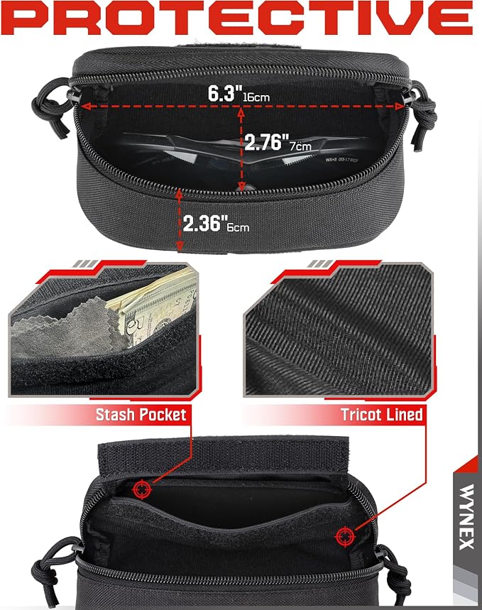 WYNEX Tactical Molle Glasses Pouch, Shockproof Eyeglass Case, Sunglass Case Hard Shell with Patch, Universal Protects Glasses