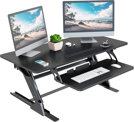 42 inch Stand Up Desk Converter, Height Adjustable Sit Stand Desk Riser, Black, 42PB