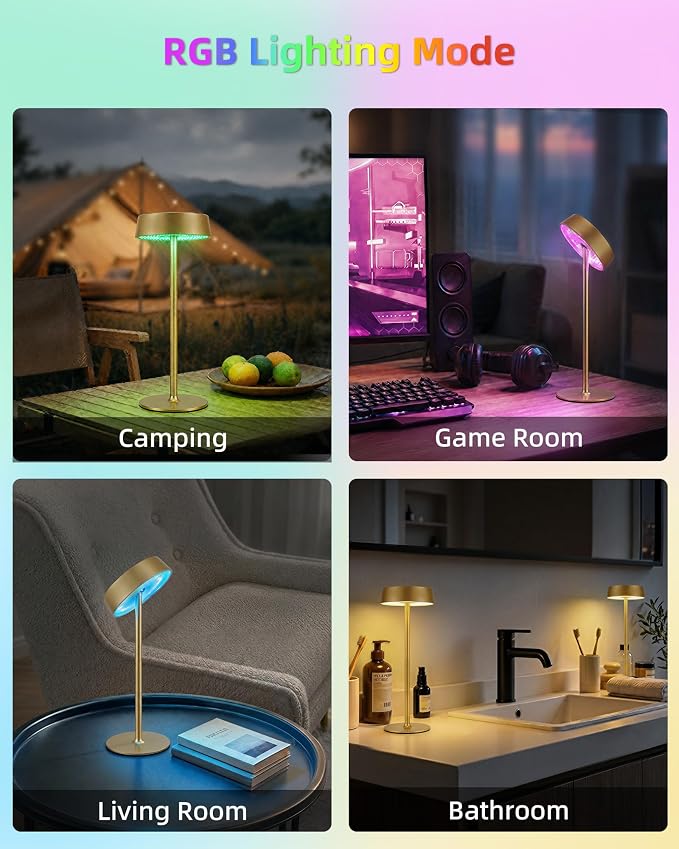 EZVALO Cordless Lamp, Rechargeable Table Lamp, Battery Operated | Portable Outdoor Waterproof, 3 Color Temps RGB, Dimmable Touch Control, LED Memory Function, Restaurant Dining Patio Gold2Pcs