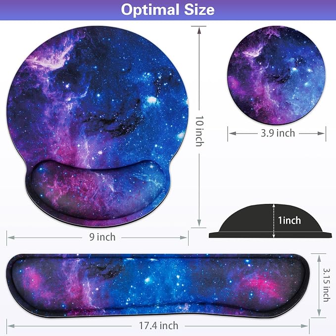 Desk Pad Galaxy, Mouse Pad with Wrist Rest, 3-in-1 Wrist Support Mousepad | Gaming Mat Pad with Anti-Skid Base,Ergonomic Memory Foam Keyboard Gel Wrist Rest, Office Desk Accessories