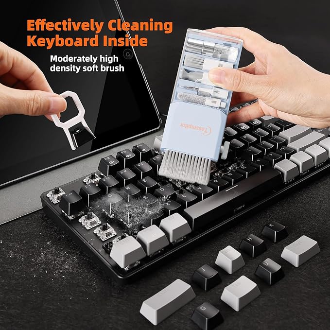 Tassmpitor Keyboard Cleaner & Laptop Cleaning Kit for Computer Screen, Blue | High-density Soft brush, Screen Cleaner Spray,2mm Thicken Large Microfiber Polishing Cloth,Metal Pen Tip,Flocking Sponge