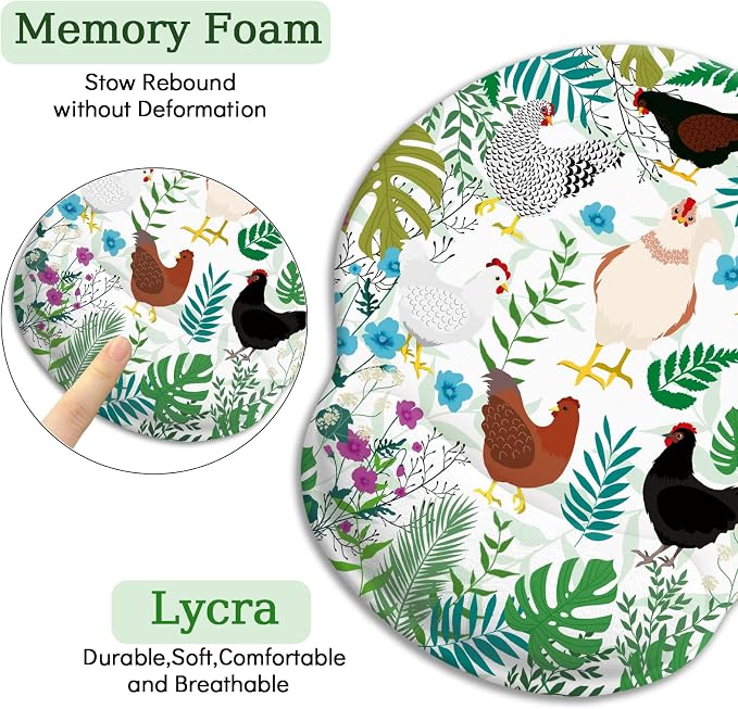 LIMKRIAN Ergonomic Mouse Pad with Wrist Rest, Chicken Mouse Pad for Women | Soft Gel Wrist Support, Non-Slip PU Base, Smooth Surface, Farm Chicken Print Desk Accessories for Computer, Home & Office