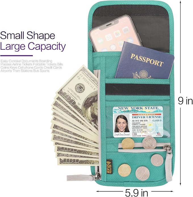 Neck Wallet Lightweight RFID Blocking Waterproof Travel Pouch Passport Wallets for Women Men