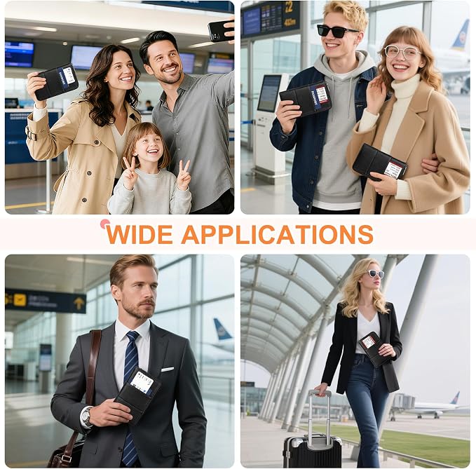 RFID Family Passport Holder Wallet - Travel Document Organizer | PU Leather, with Wristlet, Zipper, Cards, Boarding Pass, ID, Cash, Ticket Pockets,Travel Essentials Gifts for Women Men