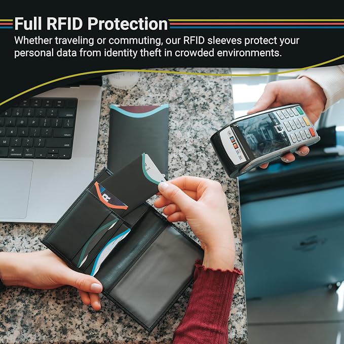 RFID Blocking Sleeves for Credit Cards & Passport (14 Short Side Card & 4 Passport Sleeves) RFID Card Holder and Protector Sleeve for Credit, Passport Identity Theft Protection Travel Wallet Slim